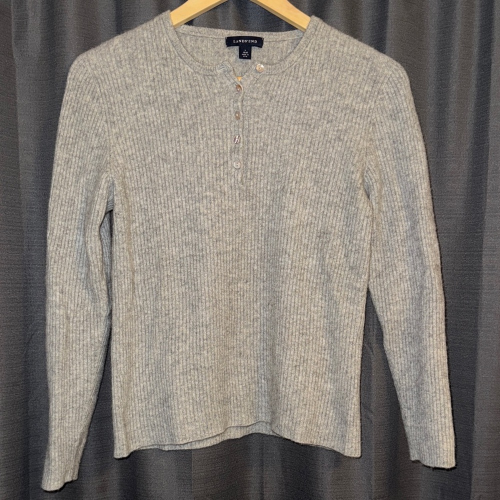 100% Kaschmir VTG Land’s End Gray Ribbed Sweater *Shrunk